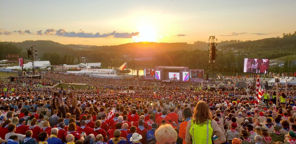 Opening Ceremony at Boy Scout Jamboree overlooking field